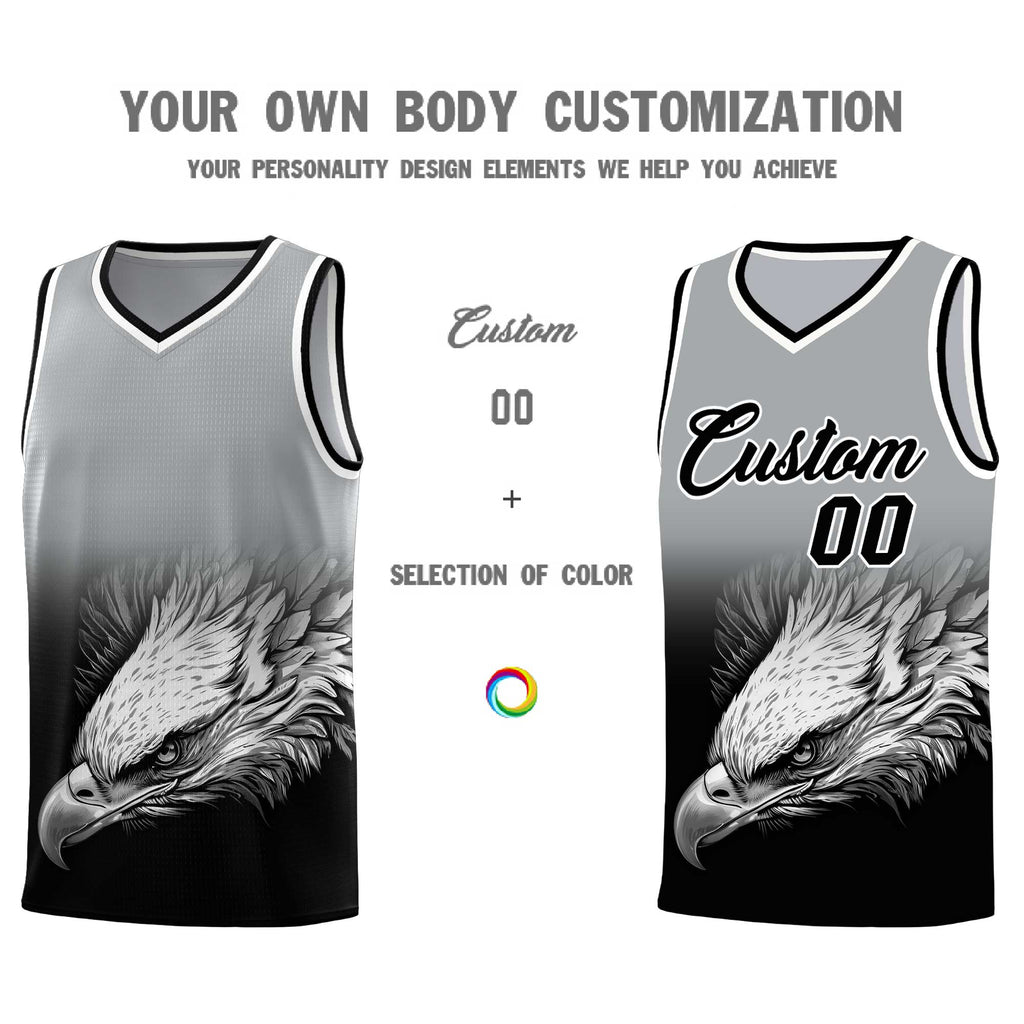 Custom Gray Black Eagle Pattern Graffiti Pattern Sports Uniform Basketball Jersey