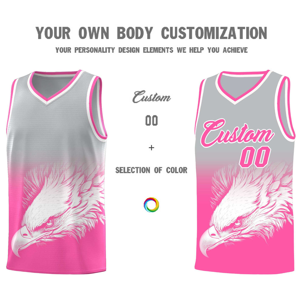 Custom Gray Pink Eagle Pattern Graffiti Pattern Sports Uniform Basketball Jersey