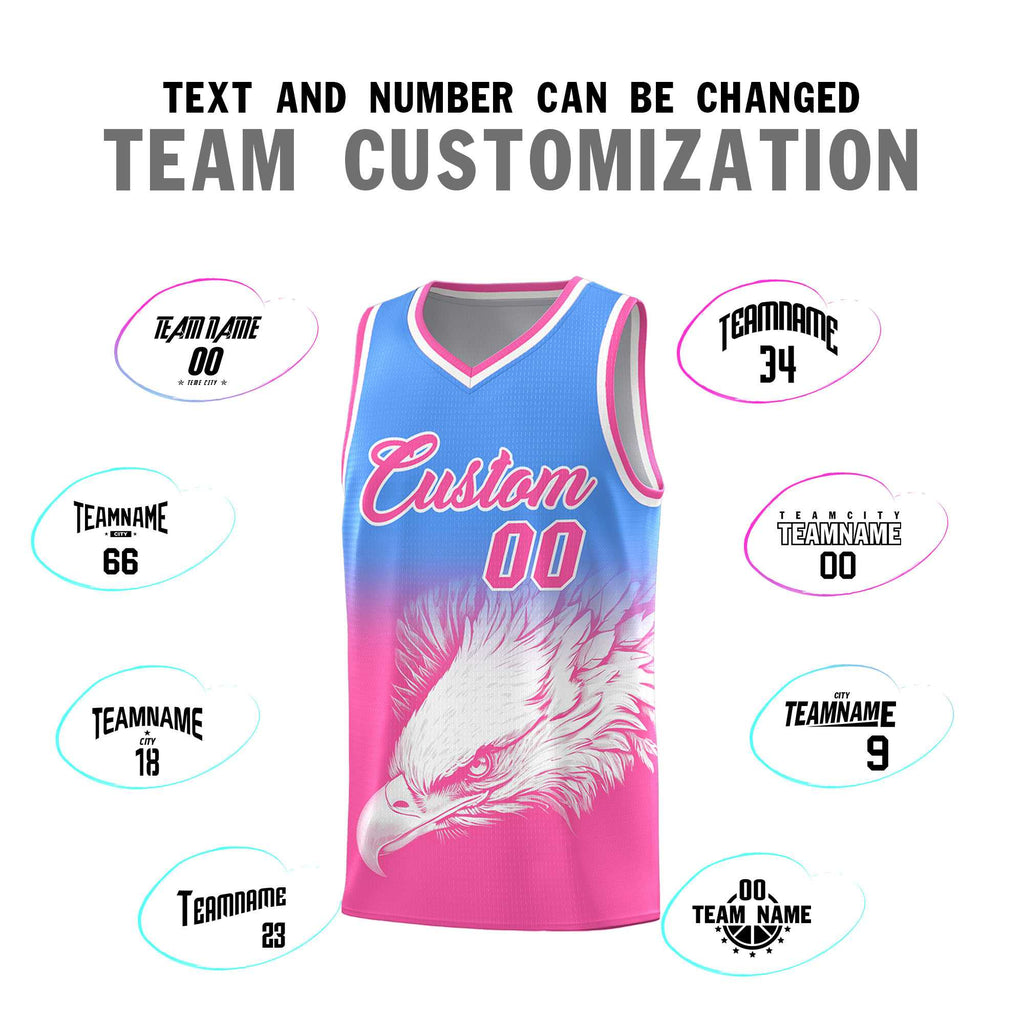 Custom Powder Blue Pink Eagle Pattern Graffiti Pattern Sports Uniform Basketball Jersey