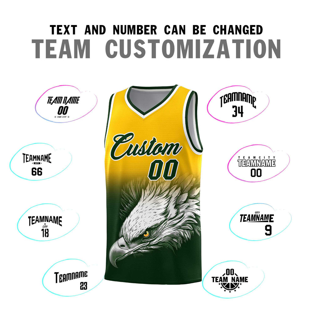 Custom Yellow Green Eagle Pattern Graffiti Pattern Sports Uniform Basketball Jersey