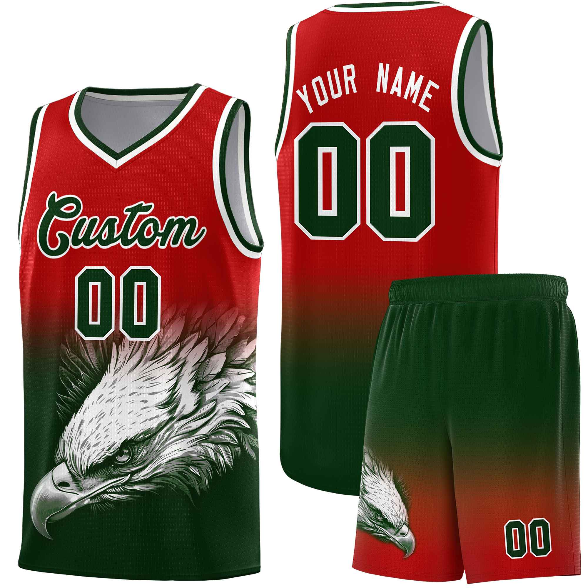 Custom Red Green Eagle Pattern Graffiti Pattern Sports Uniform Basketball Jersey