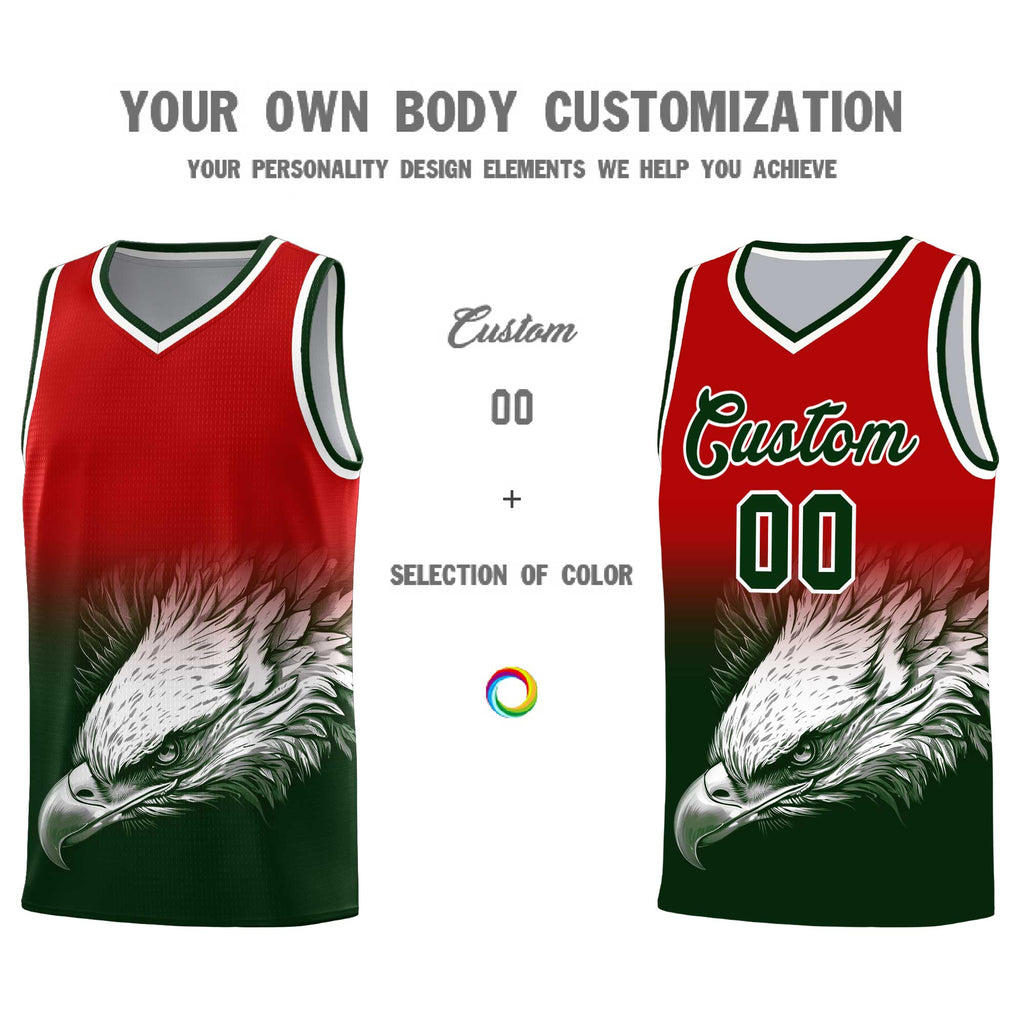 Custom Red Green Eagle Pattern Graffiti Pattern Sports Uniform Basketball Jersey