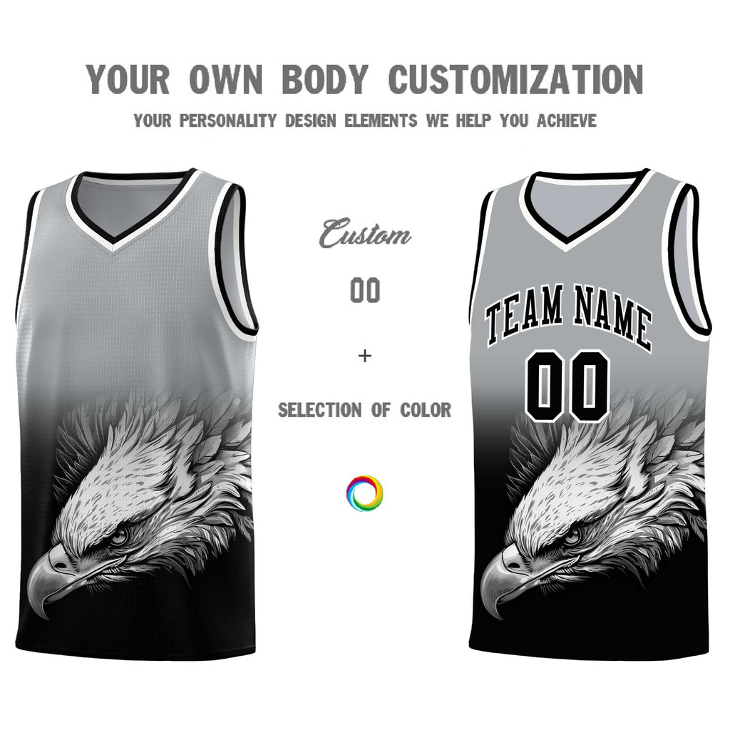 Custom Gray Black Eagle Pattern Graffiti Pattern Sports Uniform Basketball Jersey