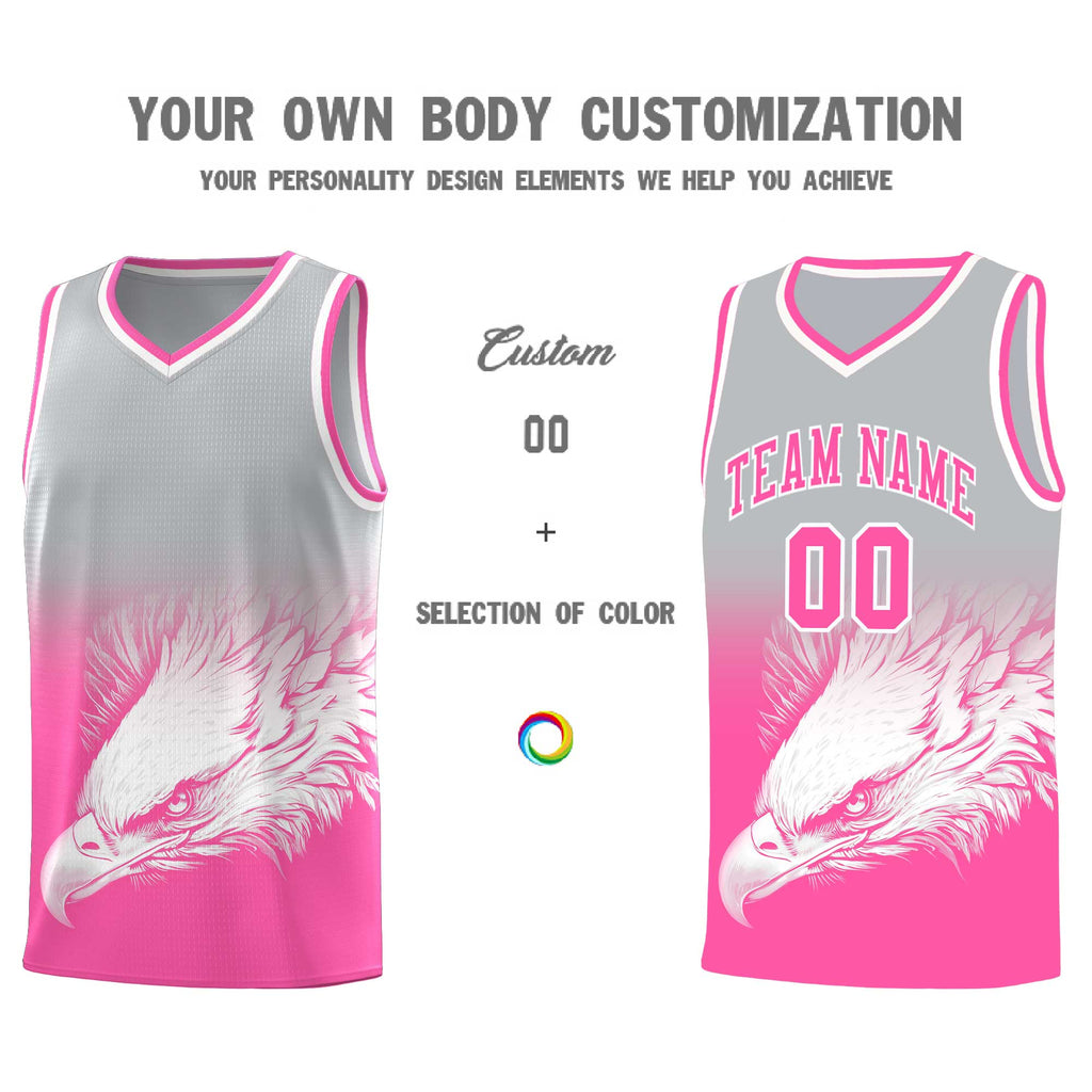 Custom Gray Pink Eagle Pattern Graffiti Pattern Sports Uniform Basketball Jersey
