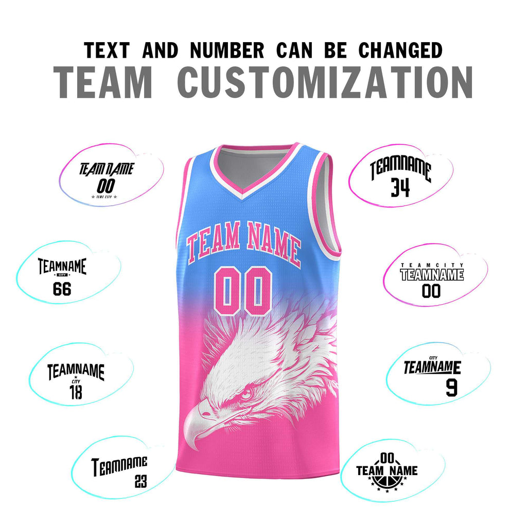 Custom Powder Blue Pink Eagle Pattern Graffiti Pattern Sports Uniform Basketball Jersey