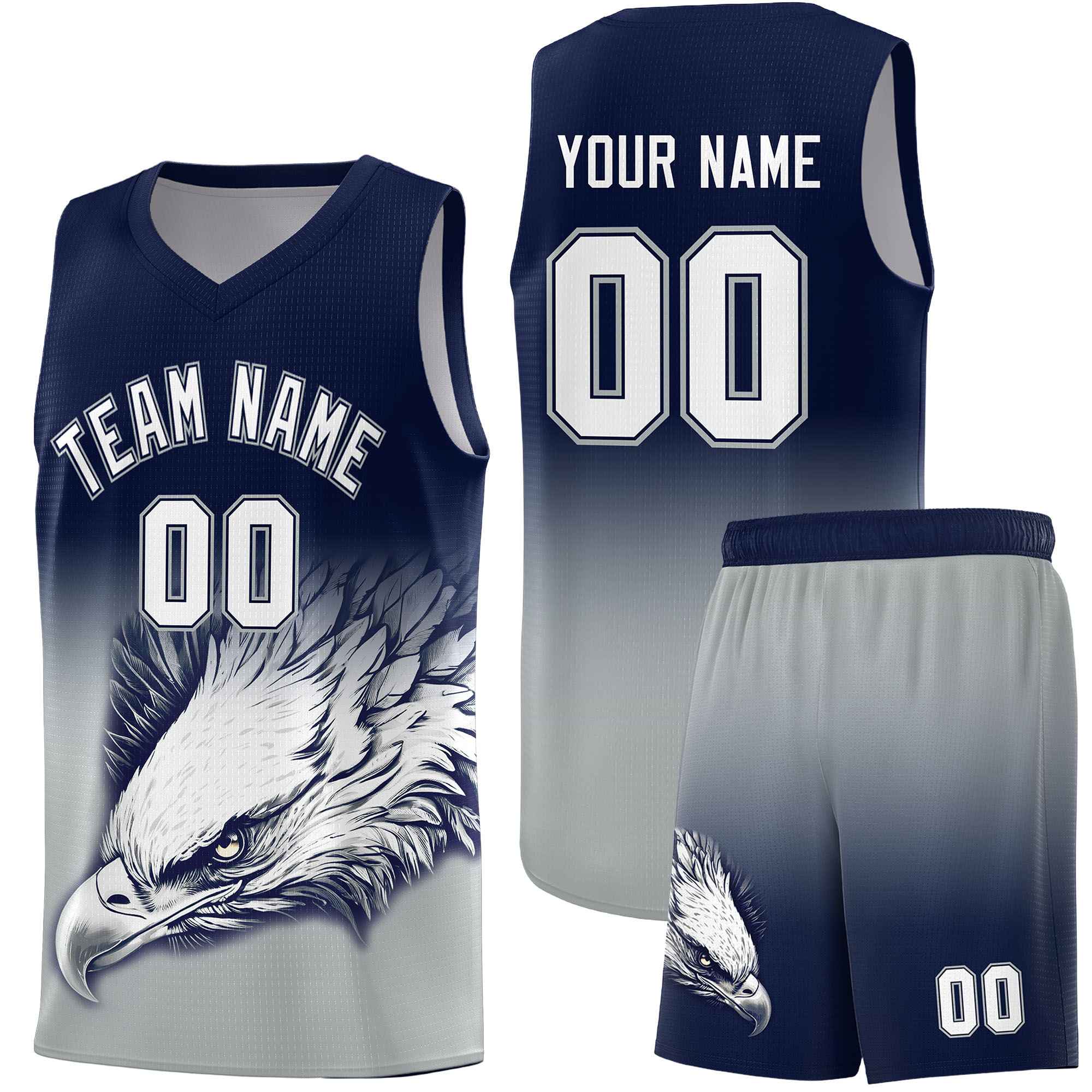 Custom Navy Gray Eagle Pattern Graffiti Pattern Sports Uniform Basketball Jersey