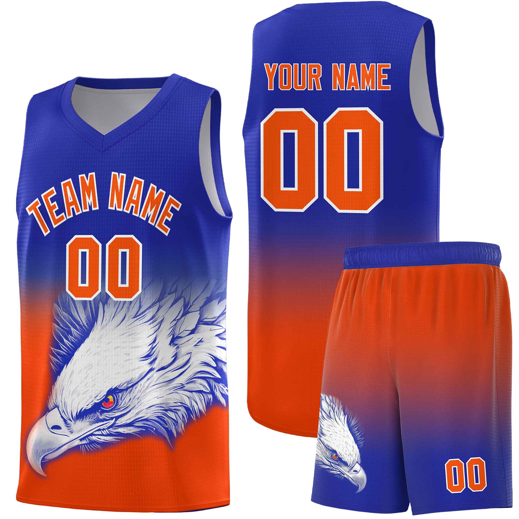 Custom Royal Orange Eagle Pattern Graffiti Pattern Sports Uniform Basketball Jersey
