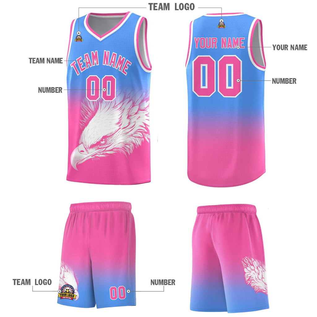 Custom Powder Blue Pink Eagle Pattern Graffiti Pattern Sports Uniform Basketball Jersey