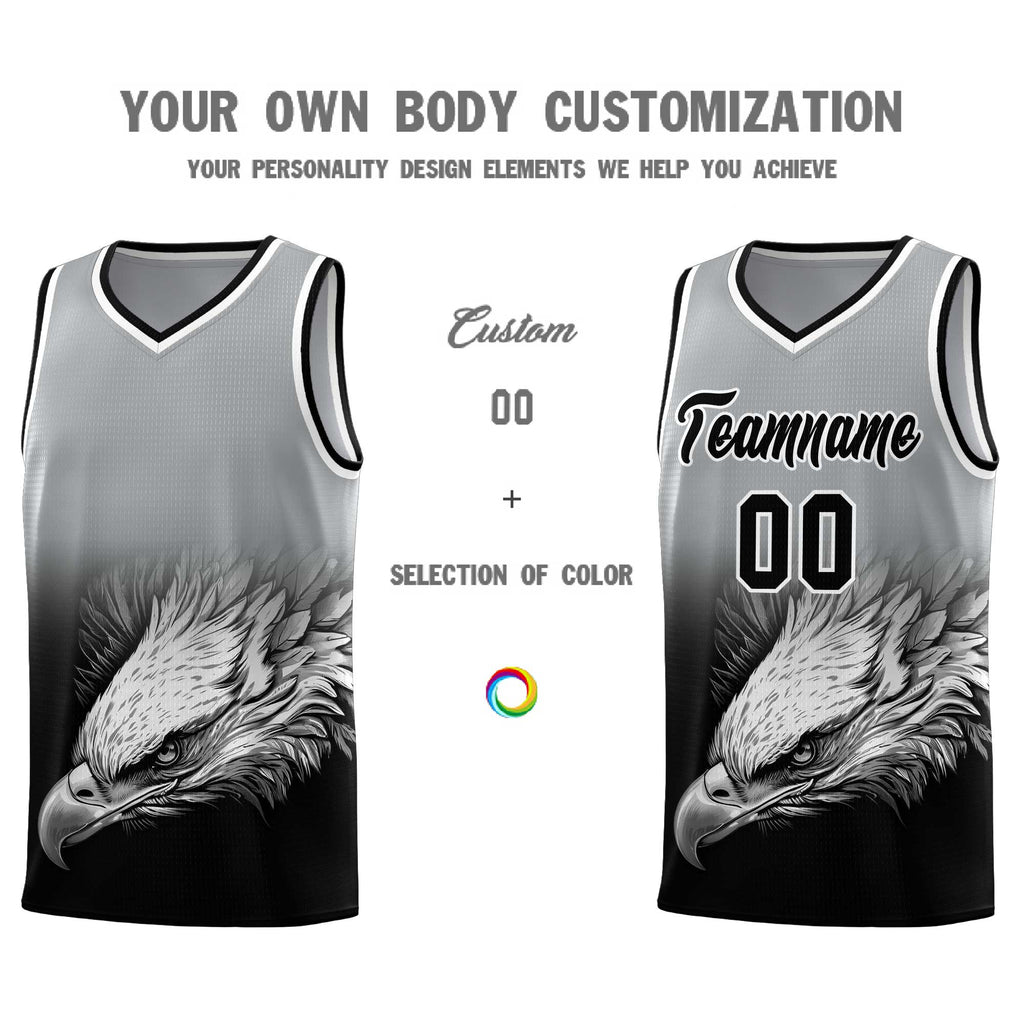 Custom Gray Black Eagle Pattern Graffiti Pattern Sports Uniform Basketball Jersey