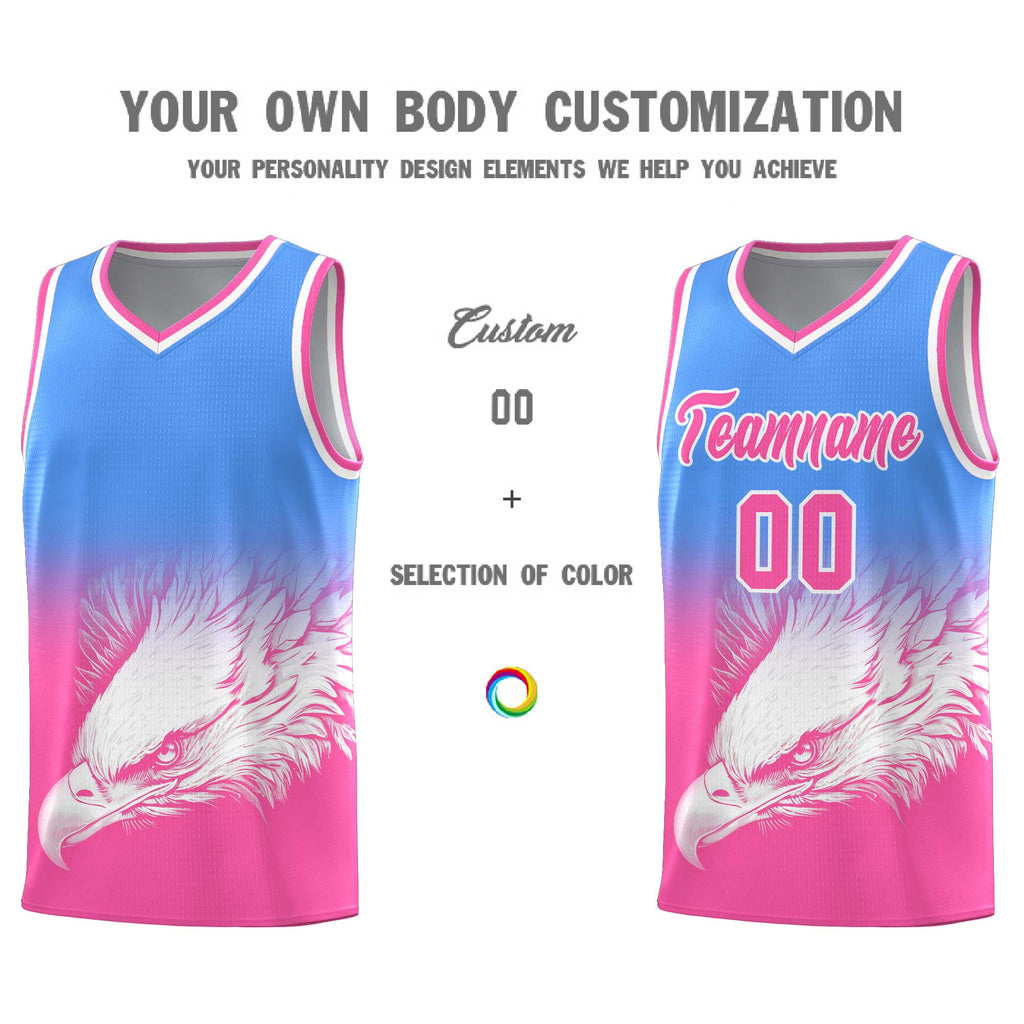 Custom Powder Blue Pink Eagle Pattern Graffiti Pattern Sports Uniform Basketball Jersey