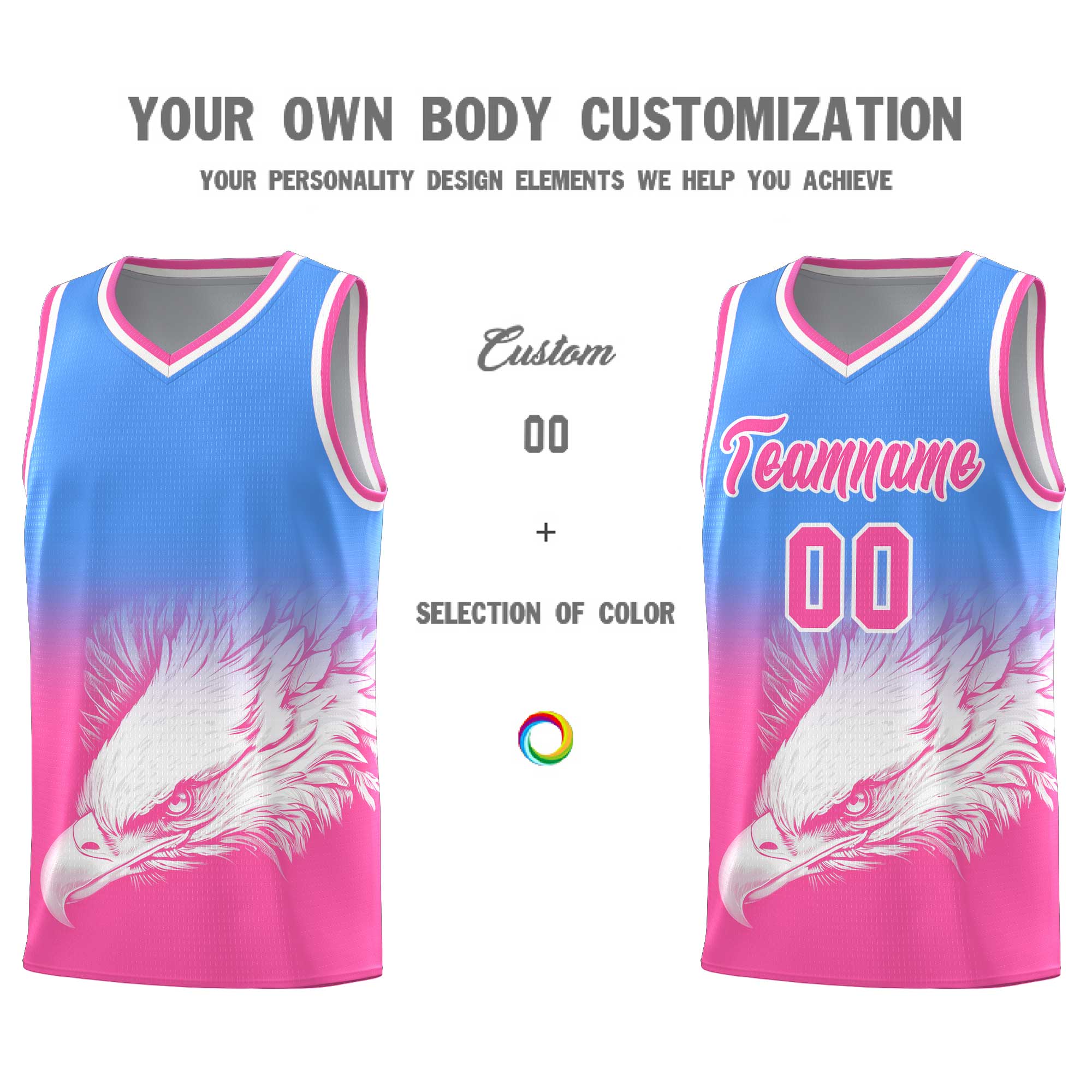 Custom Powder Blue Pink Eagle Pattern Graffiti Pattern Sports Uniform Basketball Jersey