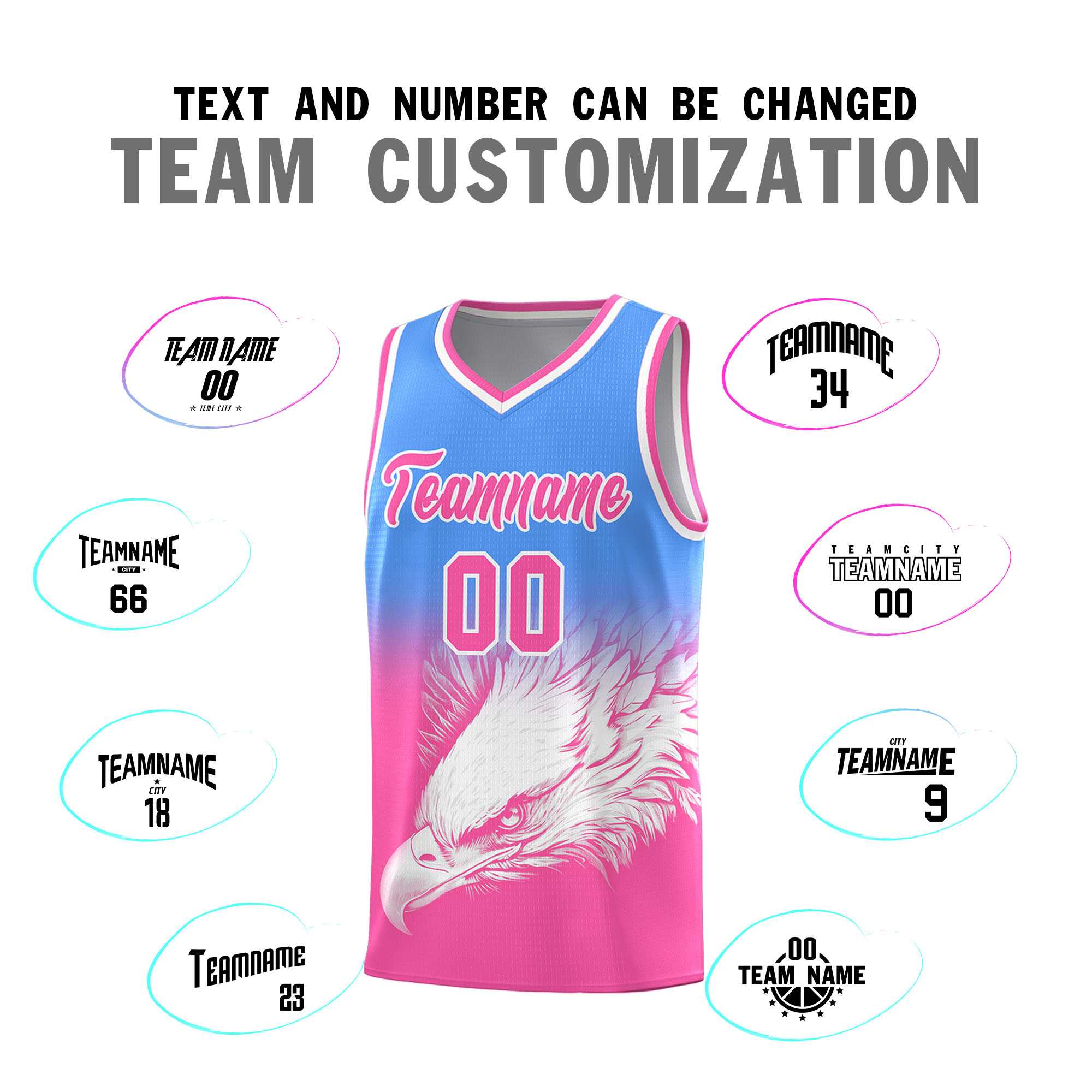 Custom Powder Blue Pink Eagle Pattern Graffiti Pattern Sports Uniform Basketball Jersey